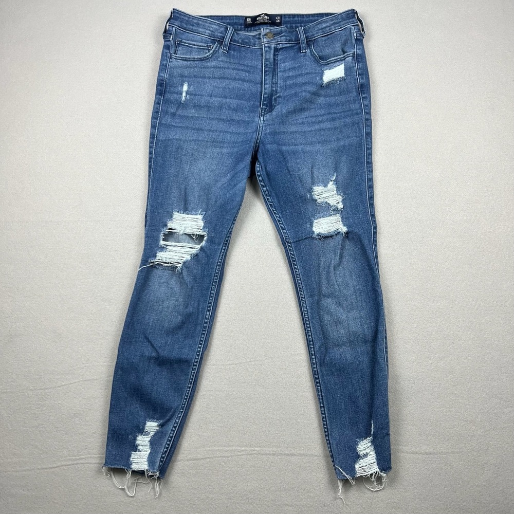 Hollister Women's 13R Blue Distressed High Rise Crop Super Skinny Stretch Jeans